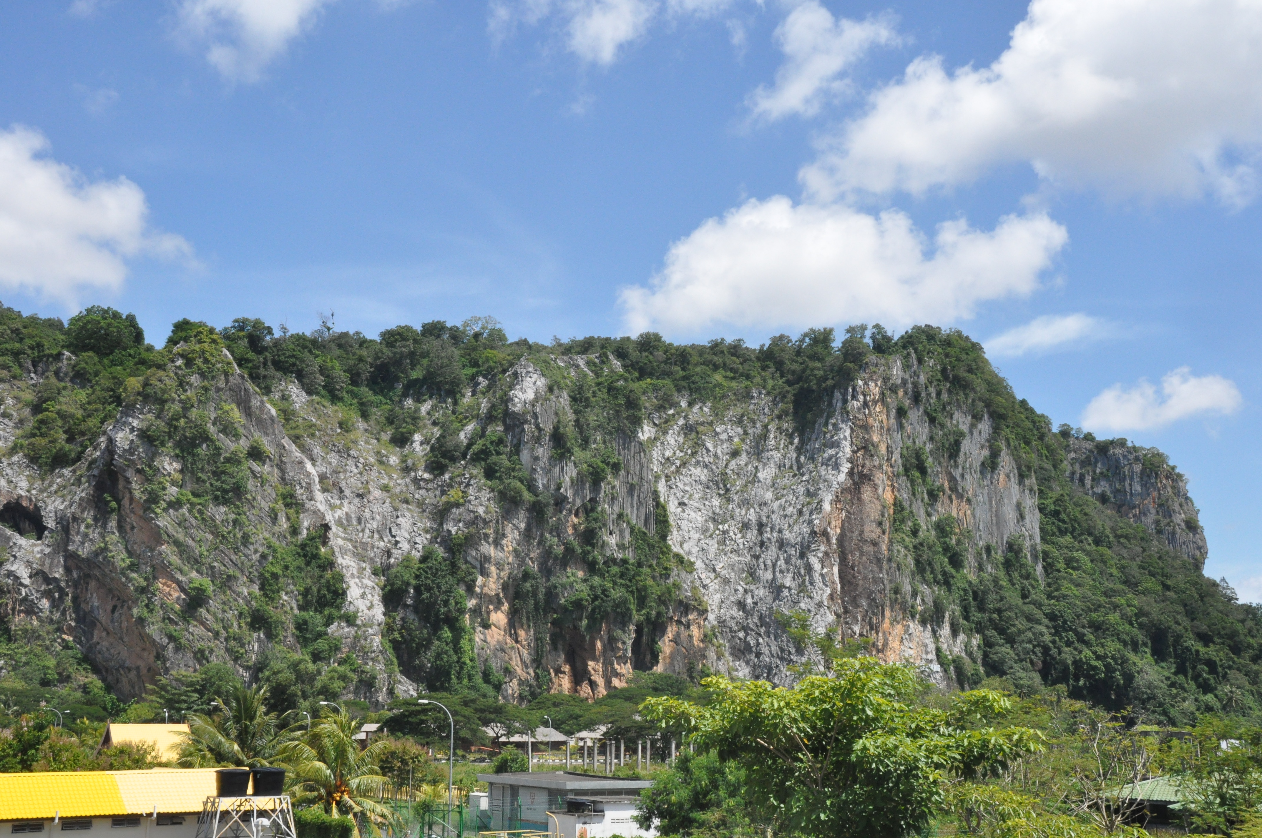 The limestone cliffs and greenery of Gunung Keriang.