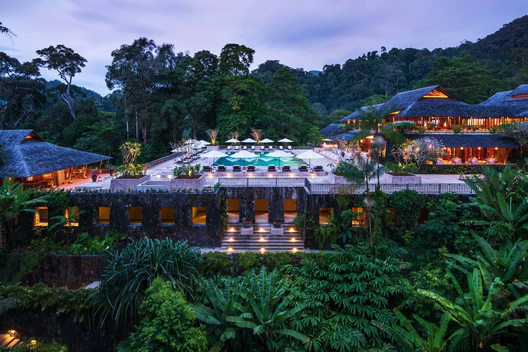 The Datai’s main pool in its rainforest setting.