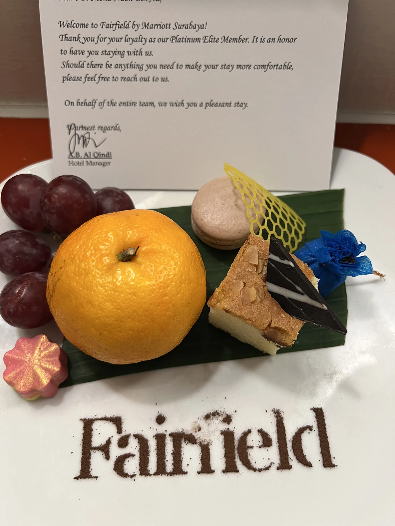 The welcome amenity during my stay at Fairfield by Marriott Surabaya.